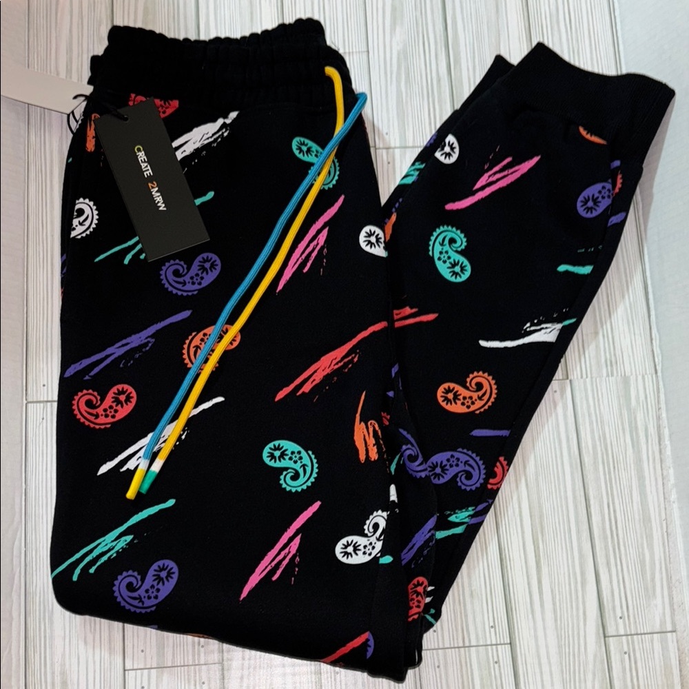 Create 2Mrw Paisley Joggers M NWT